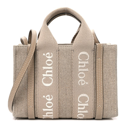 Chloe Linen Calfskin Mini Woody Ribbon Tote With Strap Boyish Brown 1 of 10