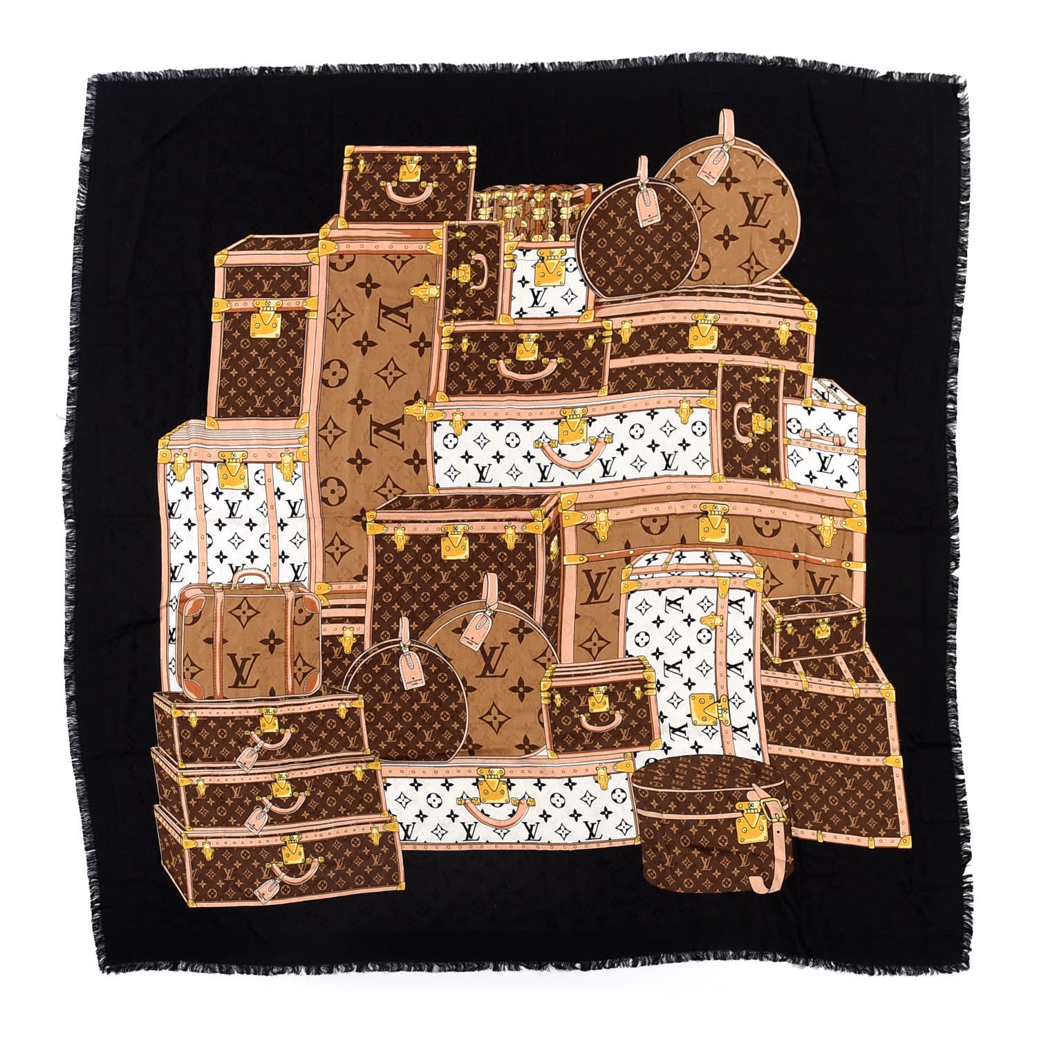 Louis Vuitton Silk Wool Monogram Lets Go Shawl Black 1 of 6