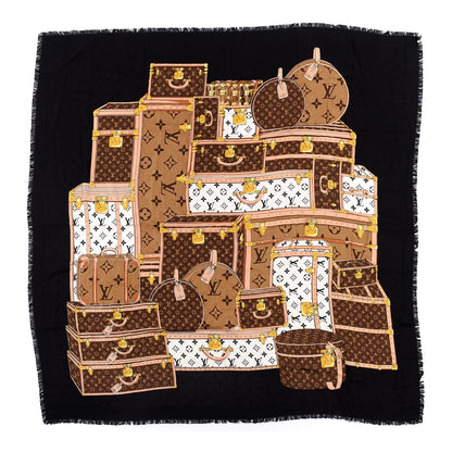 Louis Vuitton Silk Wool Monogram Lets Go Shawl Black 1 of 6