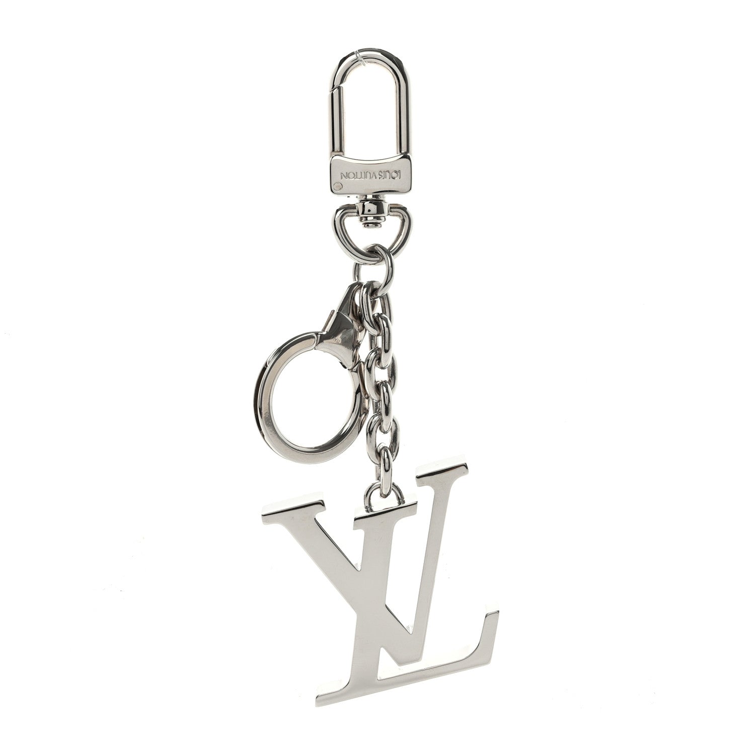 Louis Vuitton Metal Palladiium Finish LV Initiales Bag Charm Key Holder Silver 1 of 5
