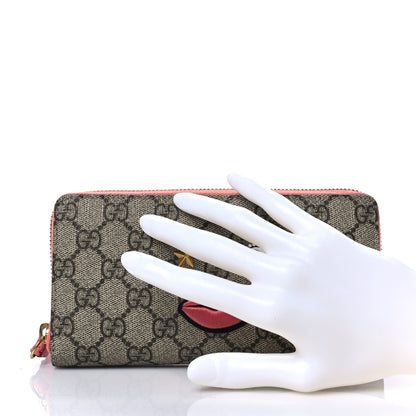 Gucci GG Supreme Monogram Embroidered Face Zip Around Wallet Pink 2 of 8