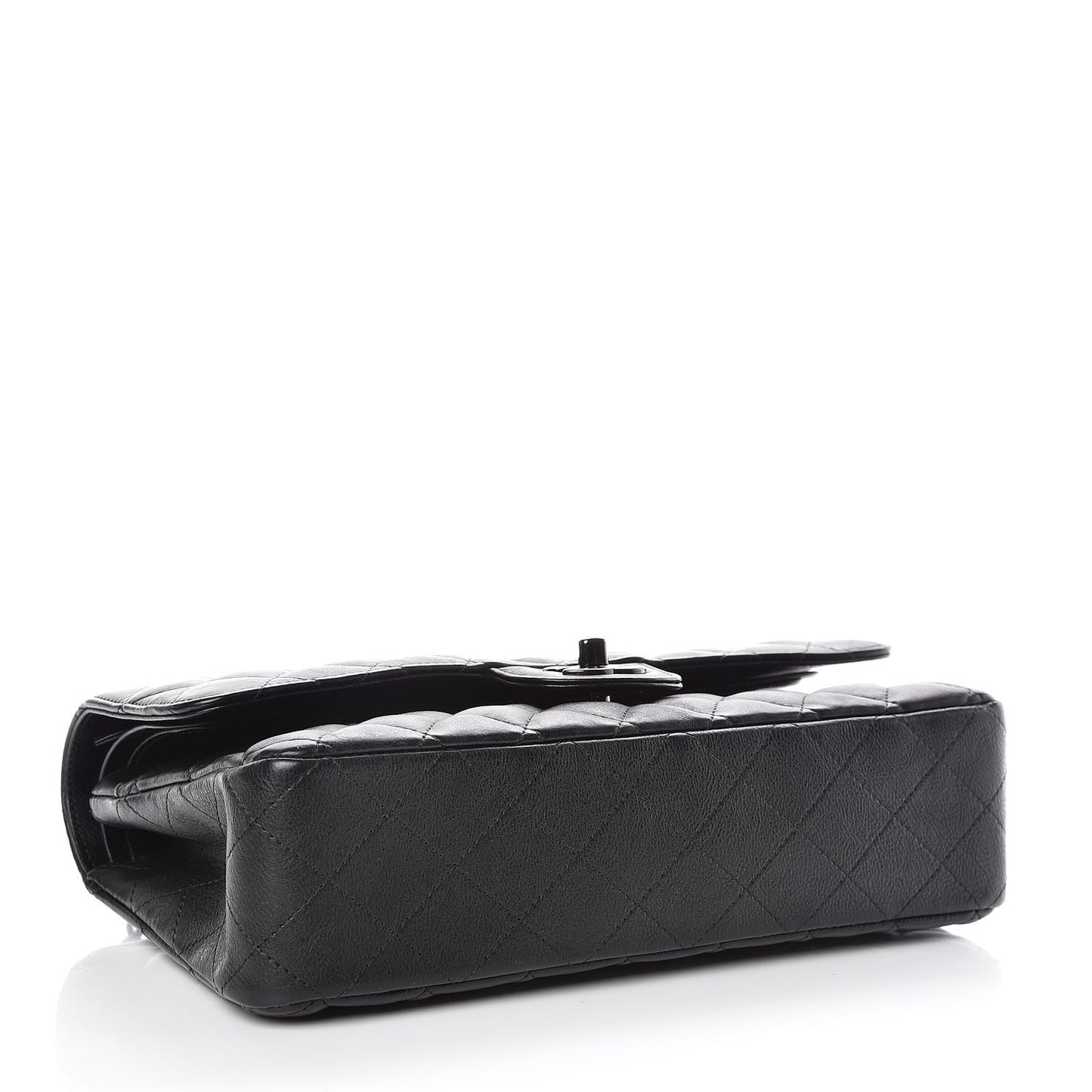 Crumpled Calfskin Quilted Medium Double Flap So Black