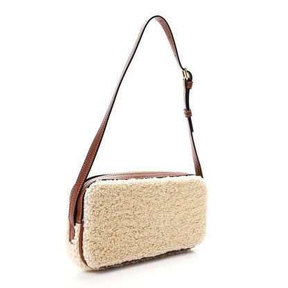 Celine Shearling Calfskin Cuir Triomphe Mini Camera Shoulder Bag Natural Tan 3 of 11