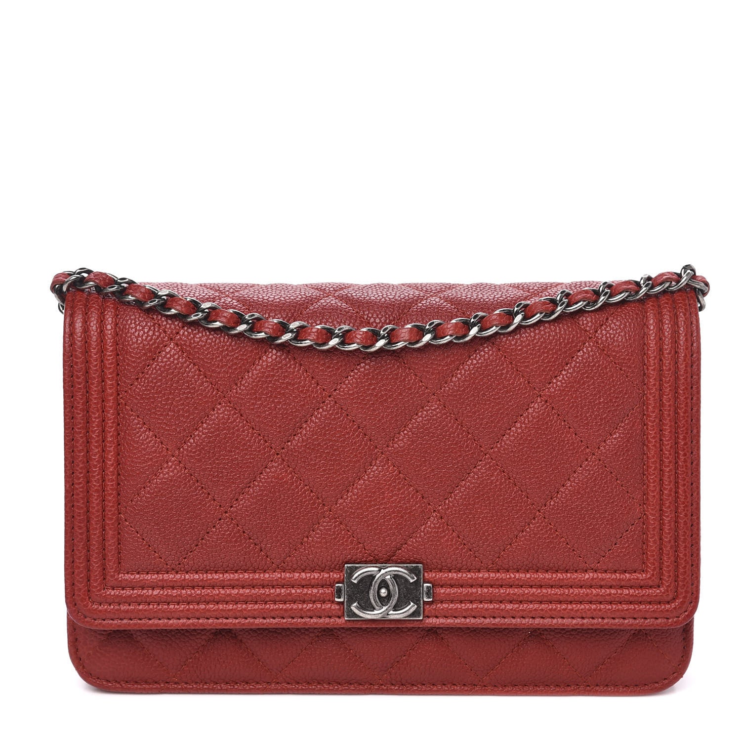 Chanel Caviar Quilted Boy Wallet On Chain WOC Red 1 of 11
