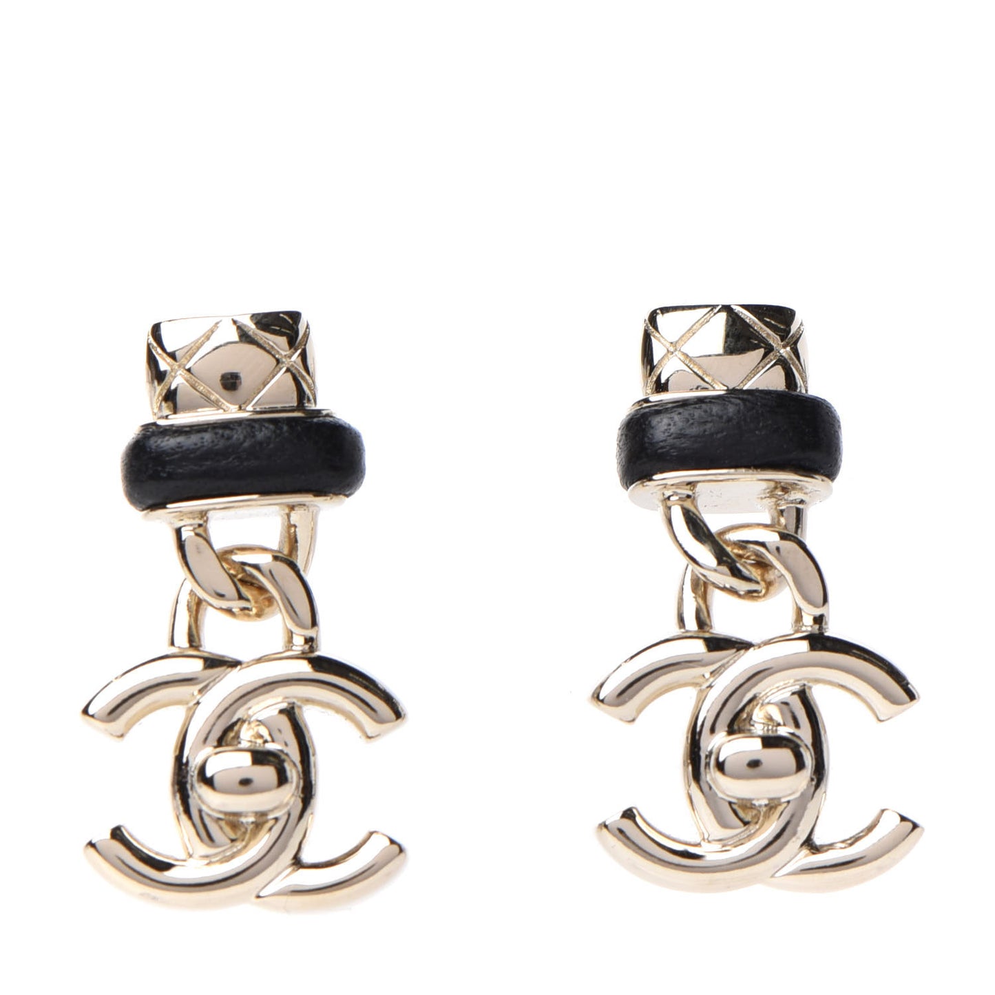 Lambskin CC Turnlock Drop Earrings Gold Black