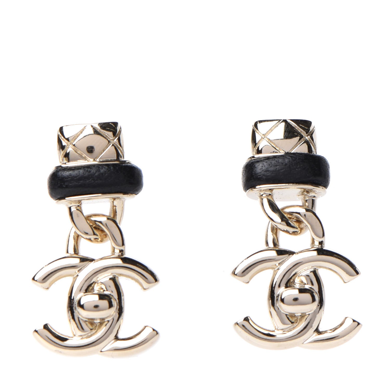Chanel Lambskin CC Turnlock Drop Earrings Gold Black 1 of 4