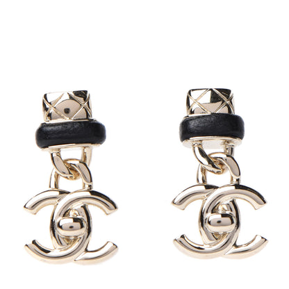 Chanel Lambskin CC Turnlock Drop Earrings Gold Black 1 of 4
