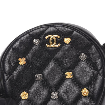 Chanel Lambskin Quilted Studded Round Clutch With Chain Black 10 of 12