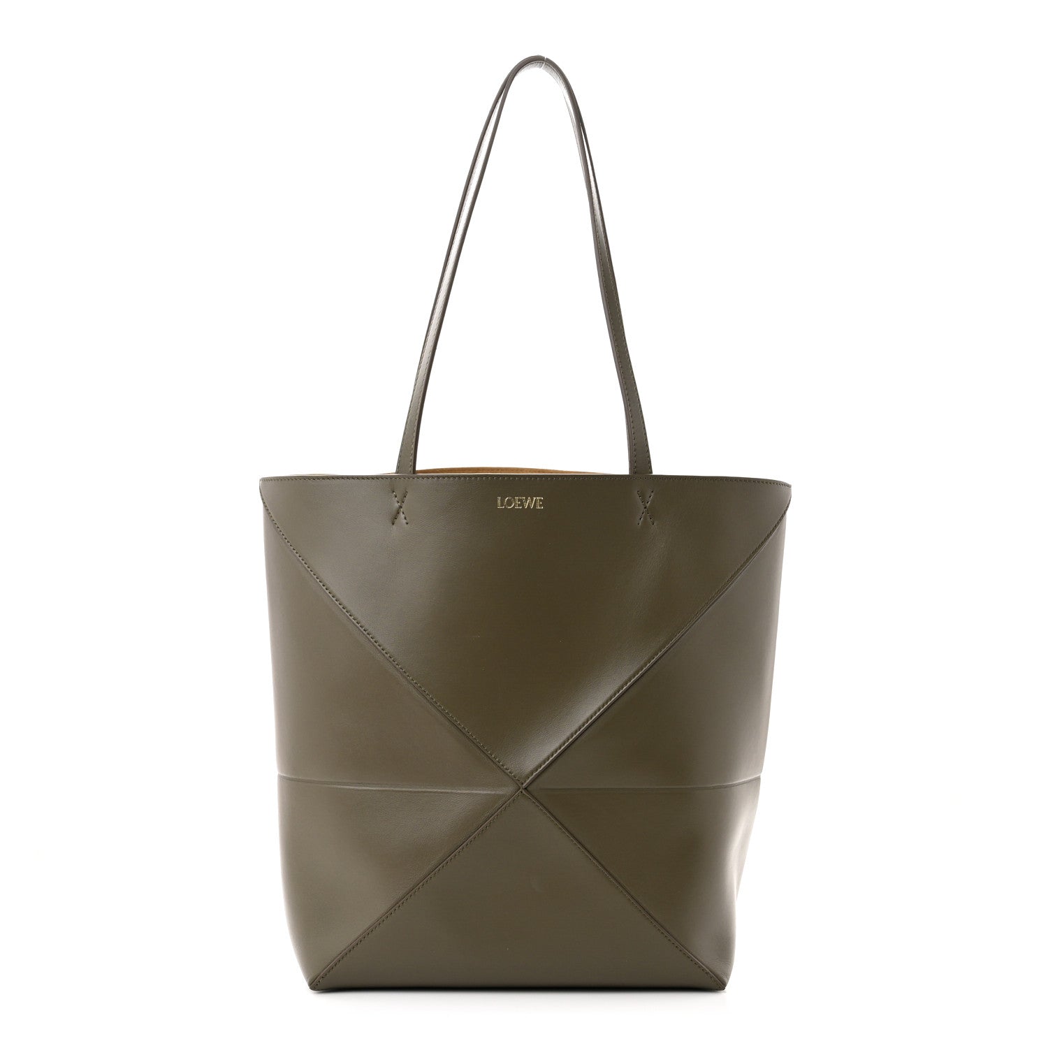 Loewe Shiny Calfskin Puzzle Fold Tote Dark Khaki Green 1 of 10