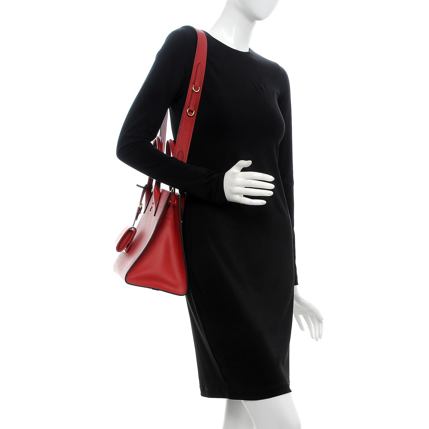 Prada Saffiano Cuir Calfskin Large Monochrome Top Handle Tote Fuoco 2 of 7