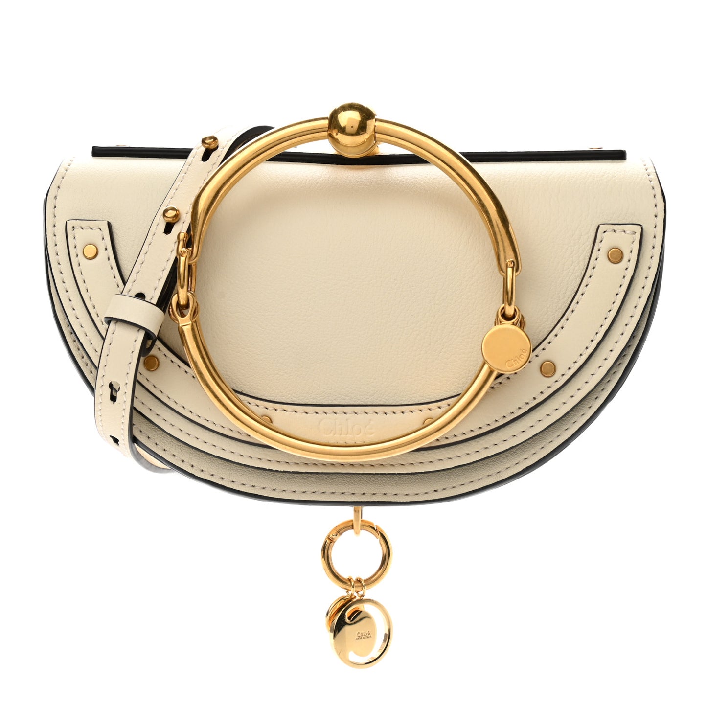Calfskin Small Nile Bracelet Minaudiere Bag Off White