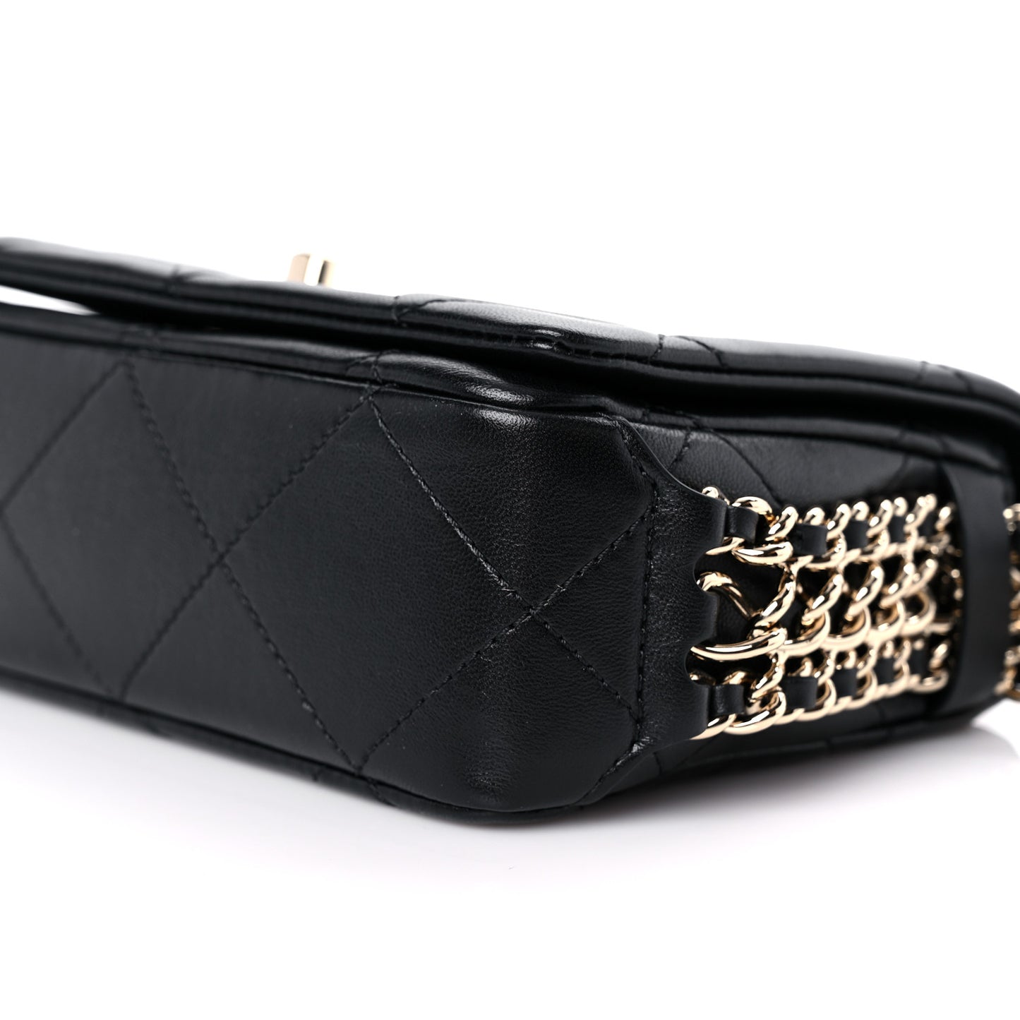 Lambskin Quilted Mini Chain Rows Flap Black