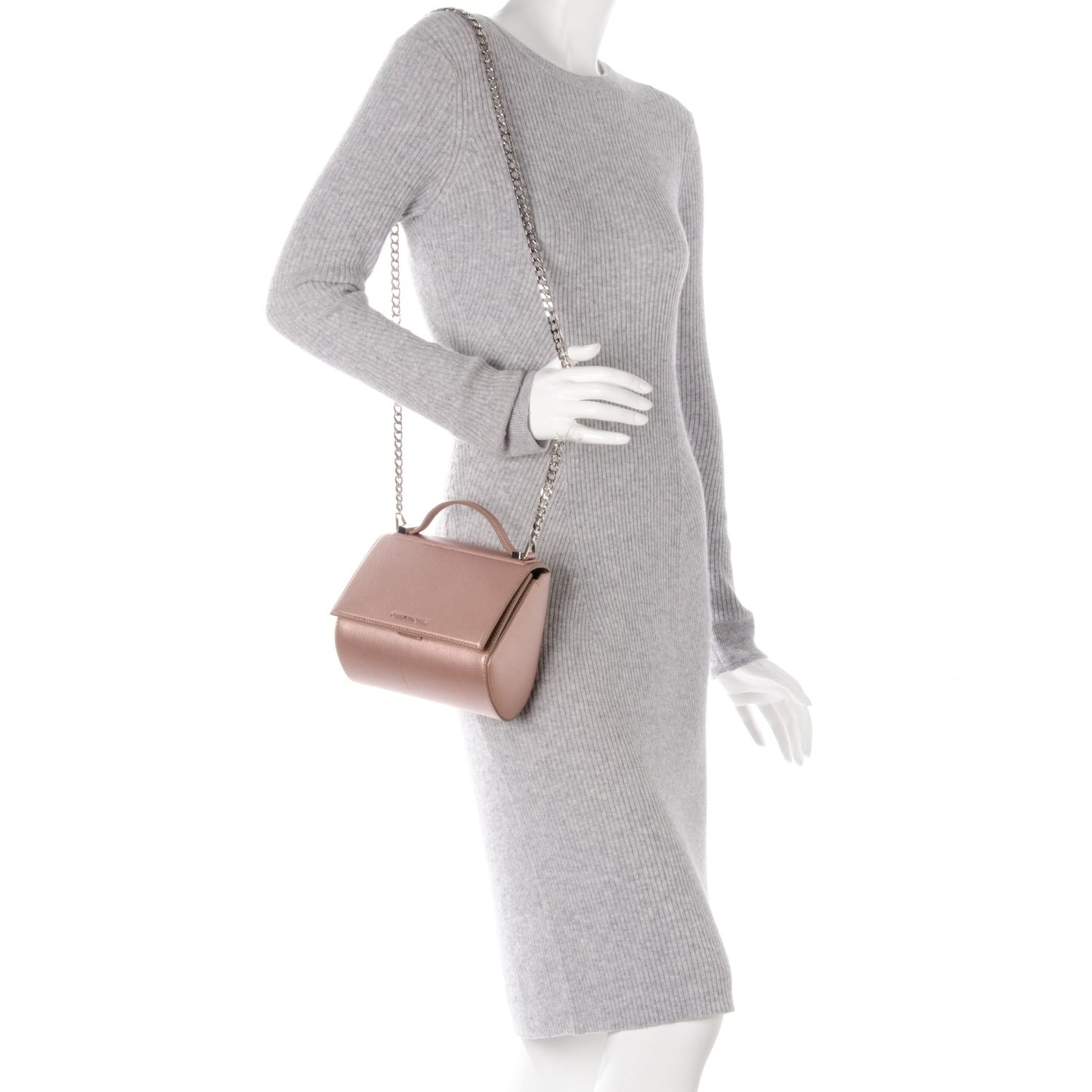 Metallic Calfskin Mini Pandora Box Chain Crossbody Bag Light Pink