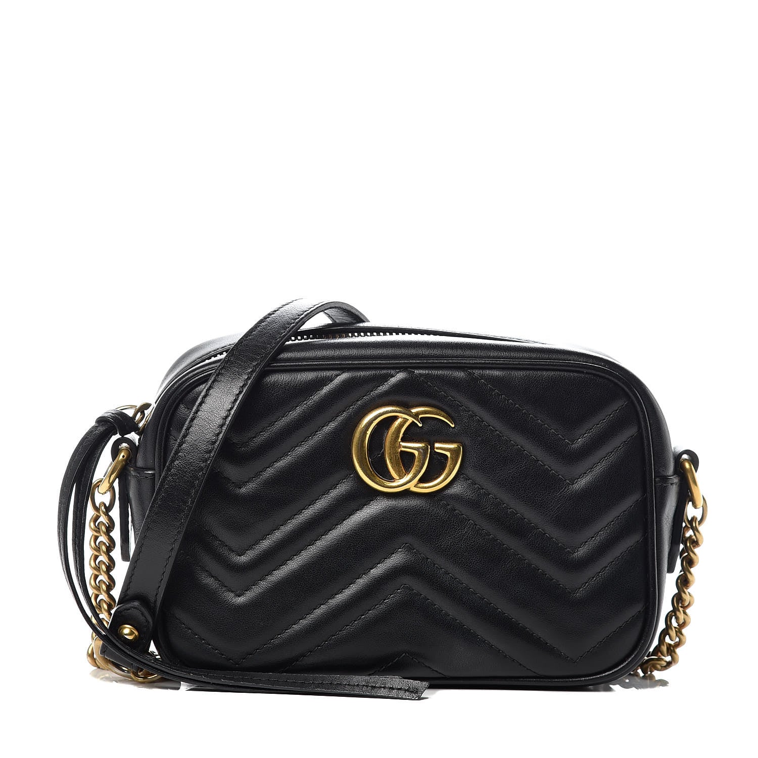 Gucci Calfskin Matelasse Mini GG Marmont Chain Shoulder Bag Black 1 of 9