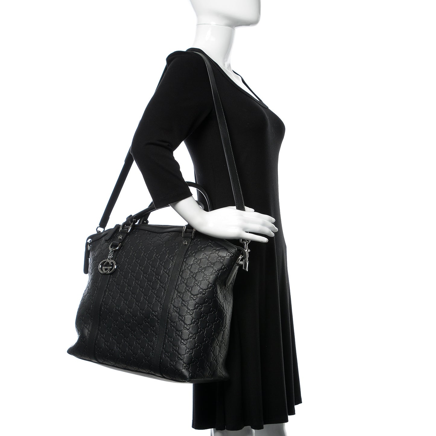 Guccissima Large GG Charm Convertible Dome Satchel Black