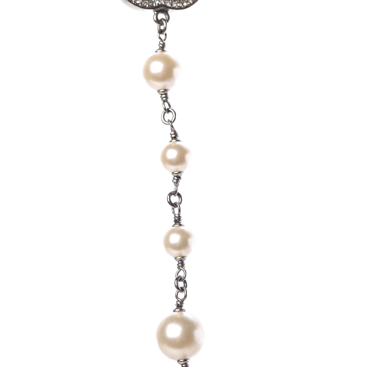 Chanel Pearl Crystal CC Necklace Silver Pearly White 12 of 12
