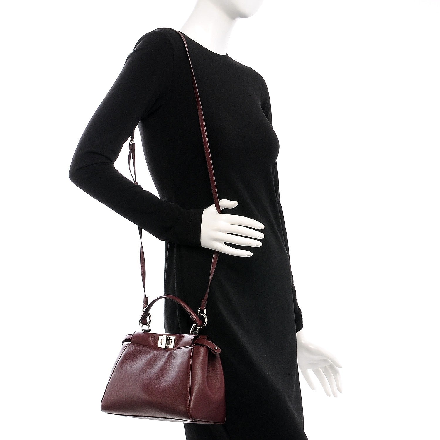 Fendi Nappa Mini Peekaboo Iconic Satchel Bordeaux 2 of 8