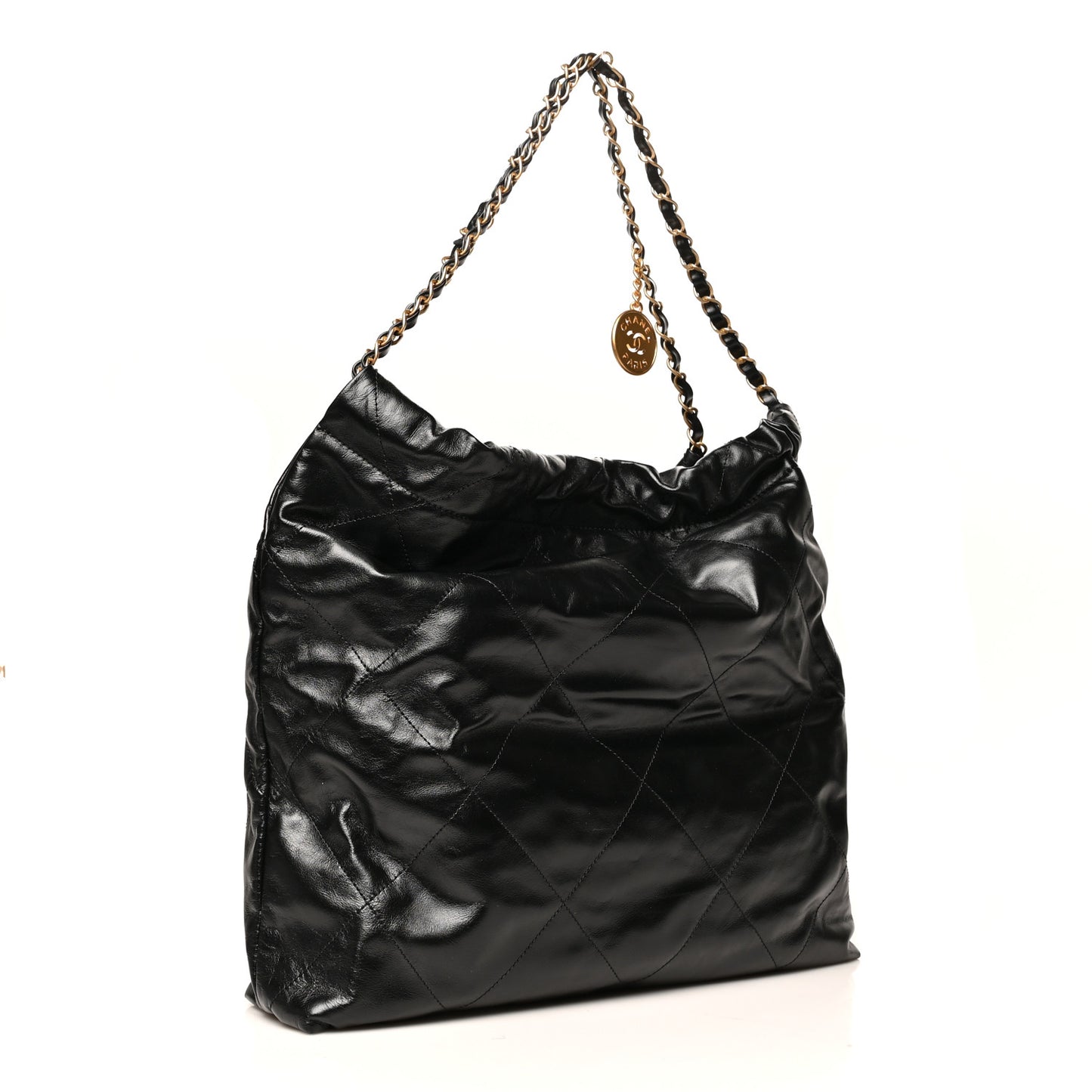 Shiny Calfskin Quilted Chanel 22 Black