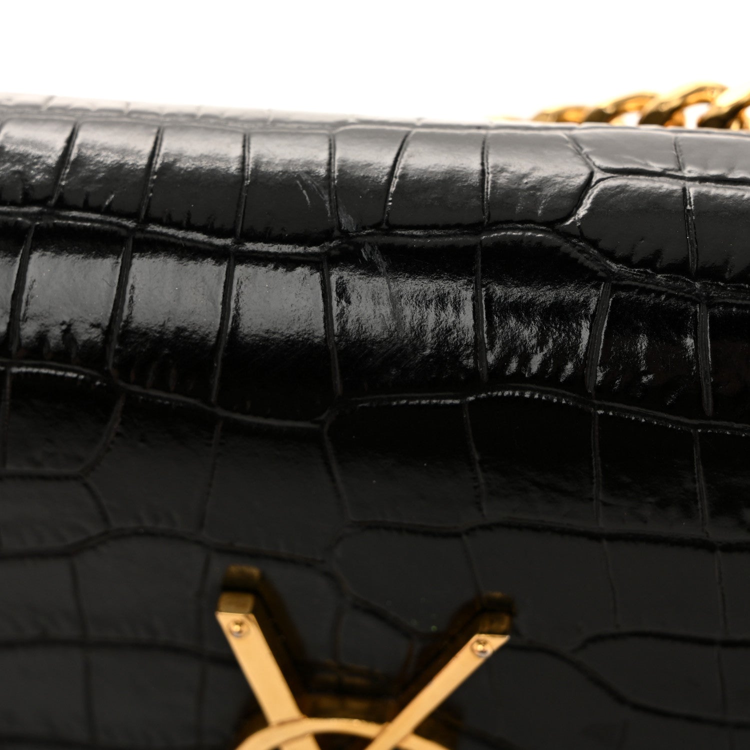 Saint Laurent Calfskin Crocodile Embossed Small Classic Monogram Kate Tassel Satchel Black 12 of 12