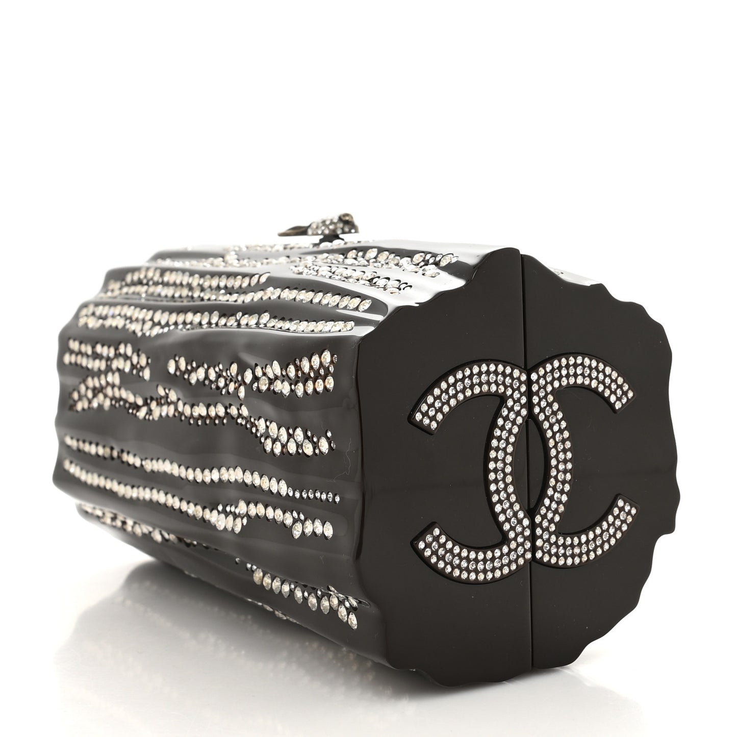 Plexiglass Strass Log CC Minaudiere Clutch Brown