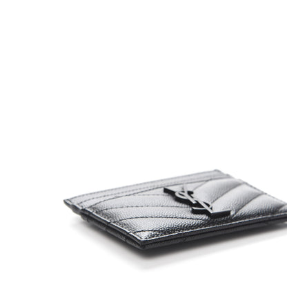 Saint Laurent Grain De Poudre Matelasse Chevron Monogram Credit Card Case Black 8 of 10