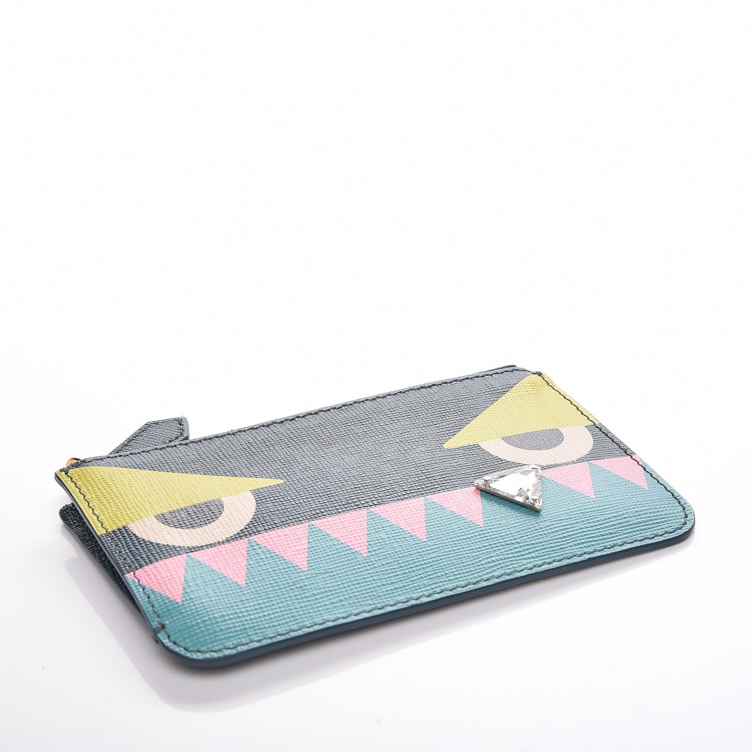 Fendi Vitello Crystal Tooth Monster Coin Pouch Key Case Oceano Multicolor 4 of 9