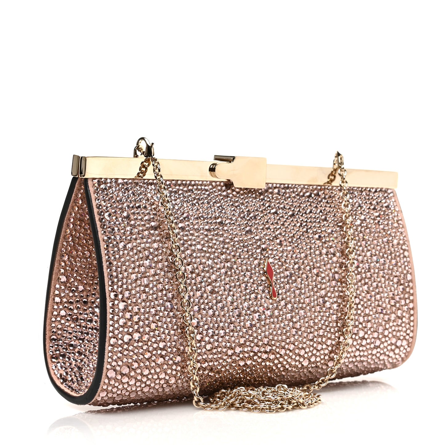 Suede Crystal Strass Small Palmette Clutch Pink Vintage Rose