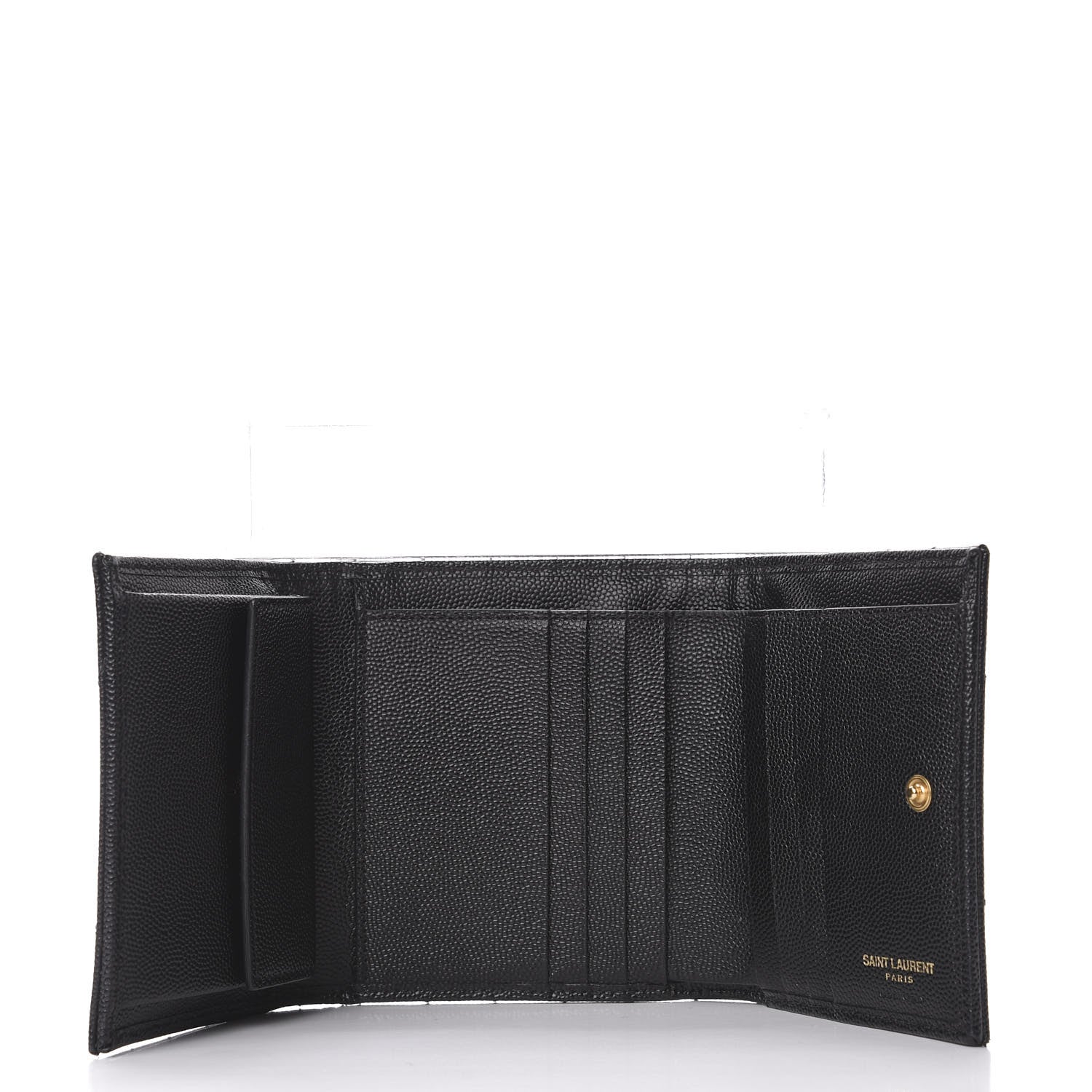 Saint Laurent Grain De Poudre Matelasse Chevron Monogram Compact Wallet Black 4 of 8