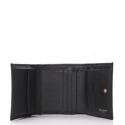 Saint Laurent Grain De Poudre Matelasse Chevron Monogram Compact Wallet Black 4 of 8