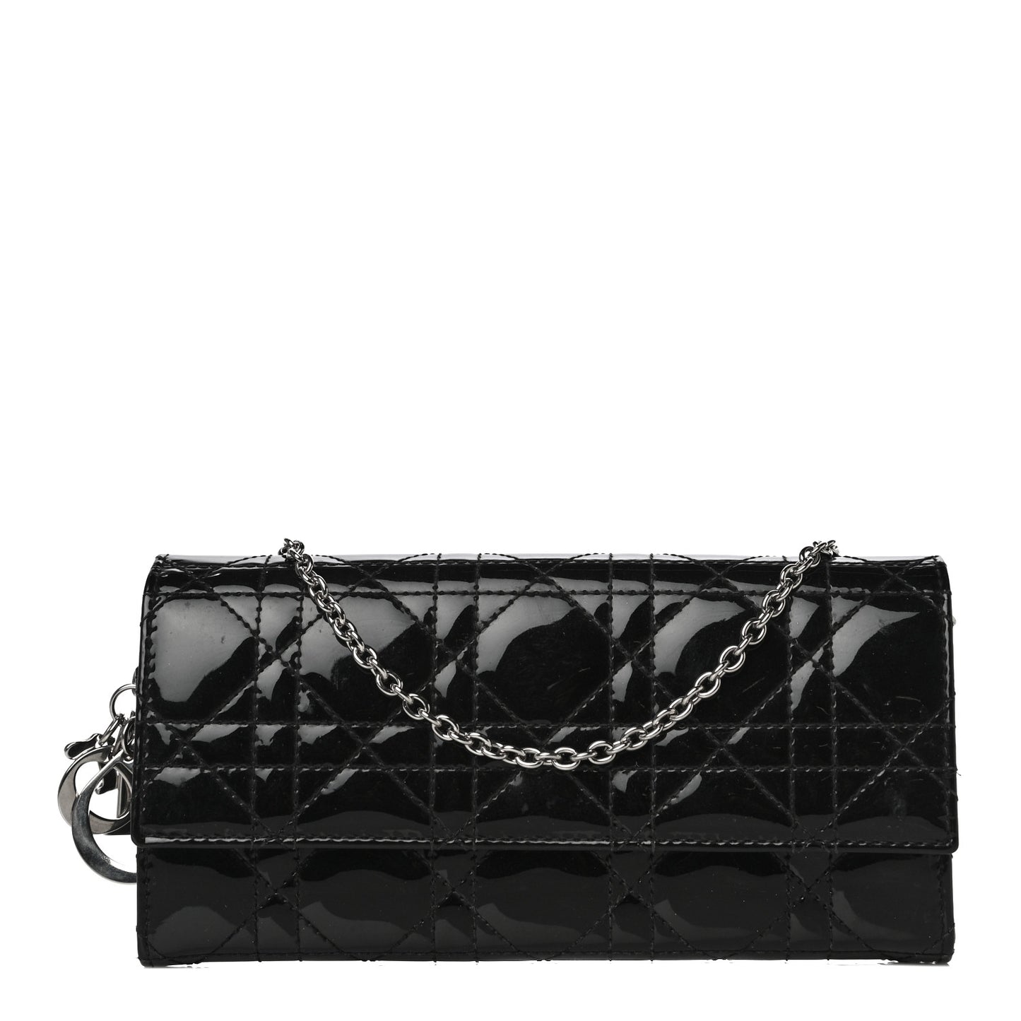 Patent Cannage Lady Dior Rendezvous Wallet On Chain Black