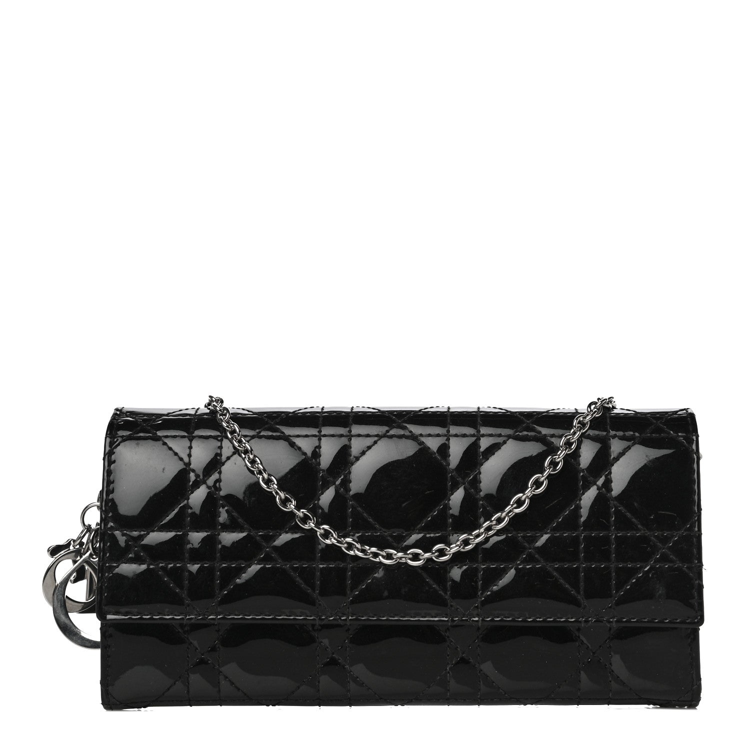 Christian Dior Patent Cannage Lady Dior Rendezvous Wallet On Chain Black 1 of 18