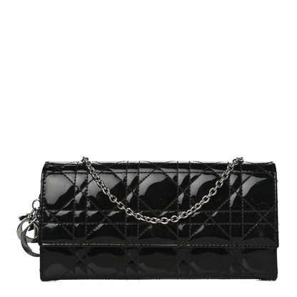 Christian Dior Patent Cannage Lady Dior Rendezvous Wallet On Chain Black 1 of 18