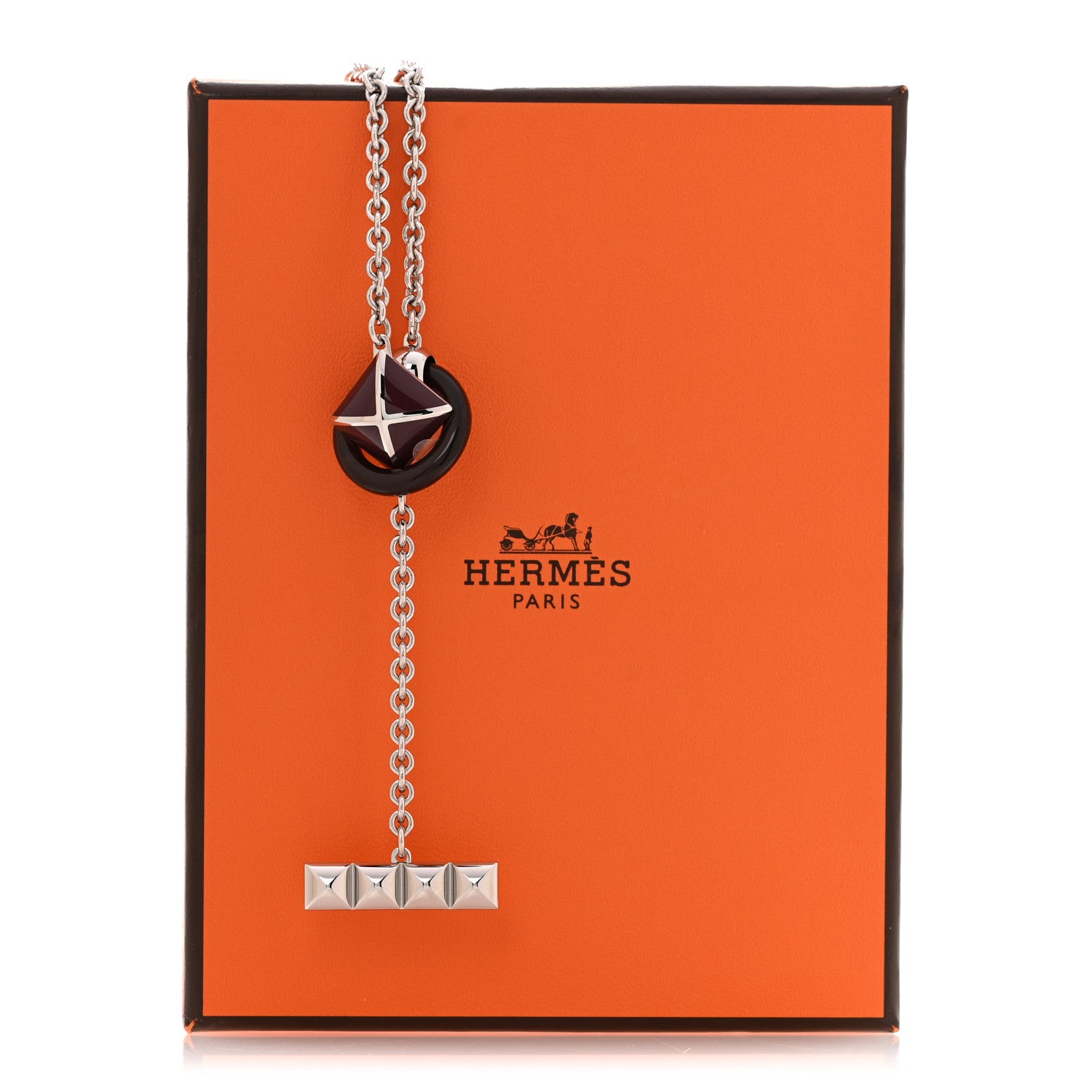 Hermes Palladium Buffalo Horn Medor XO Necklace Black 1925158
