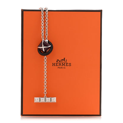 Hermes Palladium Buffalo Horn Medor XO Necklace  Black 7 of 7
