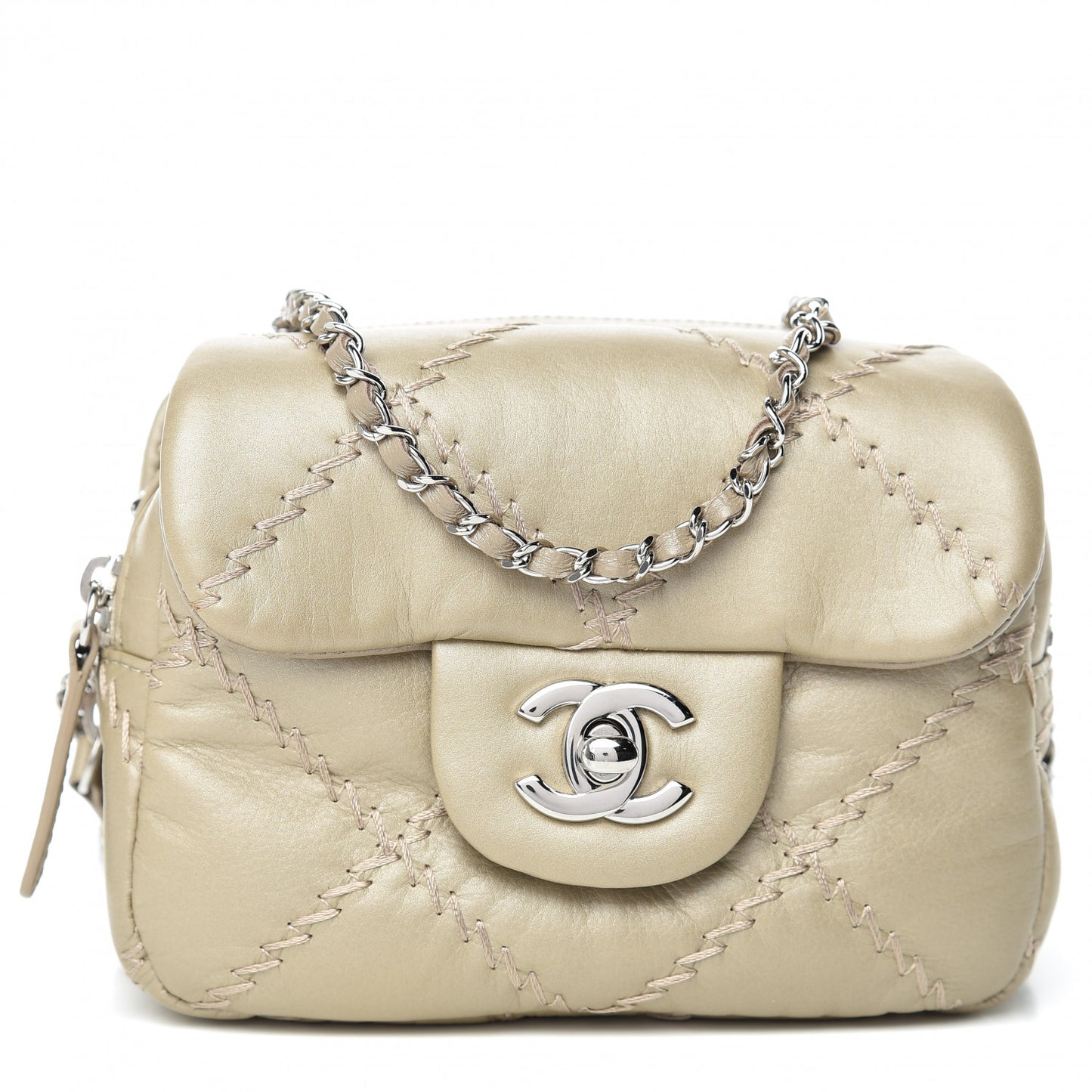 Metallic Lambskin Stitched New Mini Flap Gold