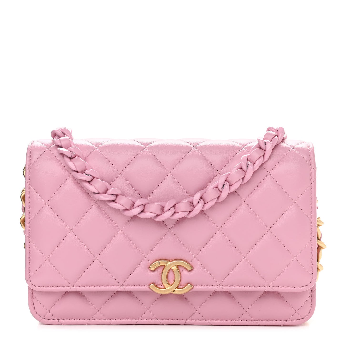 Lambskin Resin Quilted Wallet On Chain WOC Dark Pink