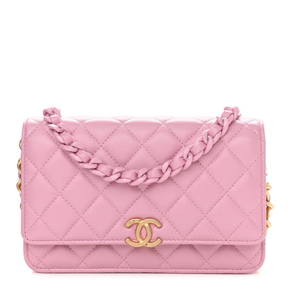 Chanel Lambskin Resin Quilted Wallet On Chain WOC Dark Pink 1 of 14