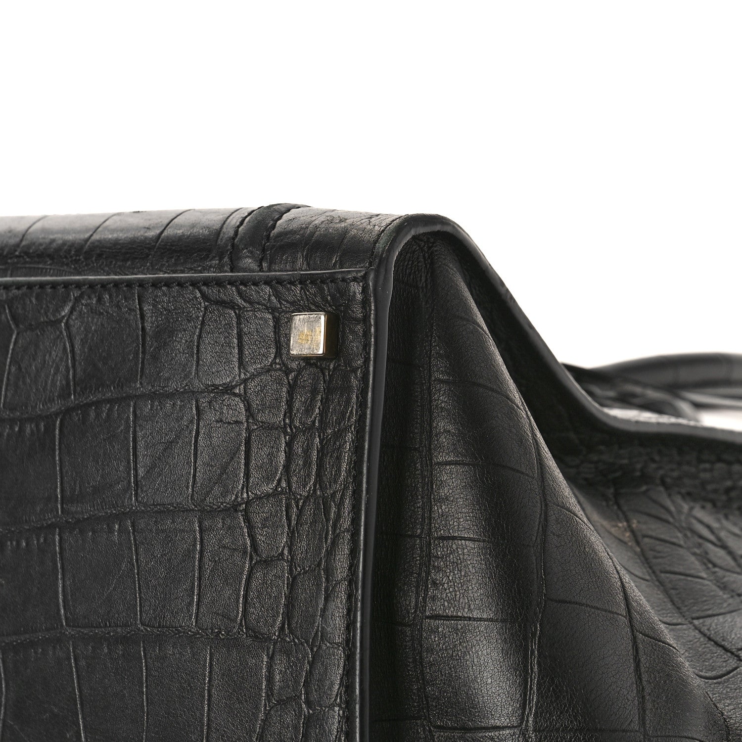 Celine Crocodile Embossed Calfskin Medium Phantom Luggage Black 7 of 9