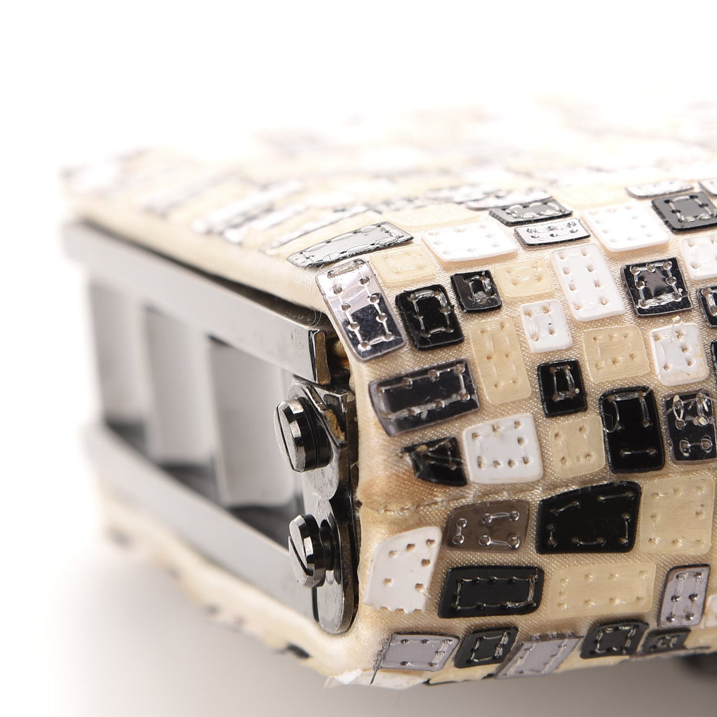 Satin Sequins Mosaique Cleo Clutch Black White