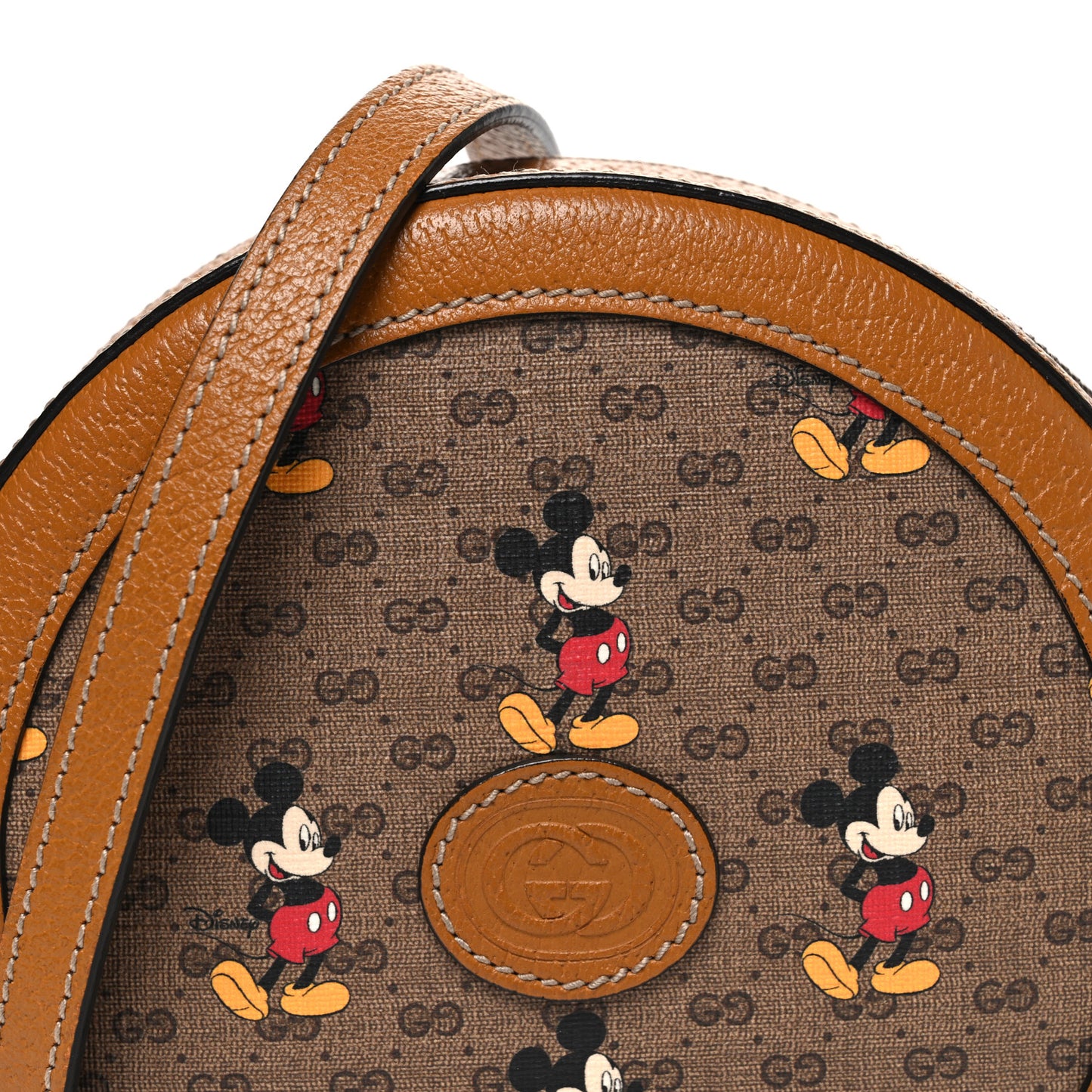 X DISNEY Mini Vintage GG Supreme Monogram Mickey Mouse Round Shoulder Bag Beige Vintage Sun Oil