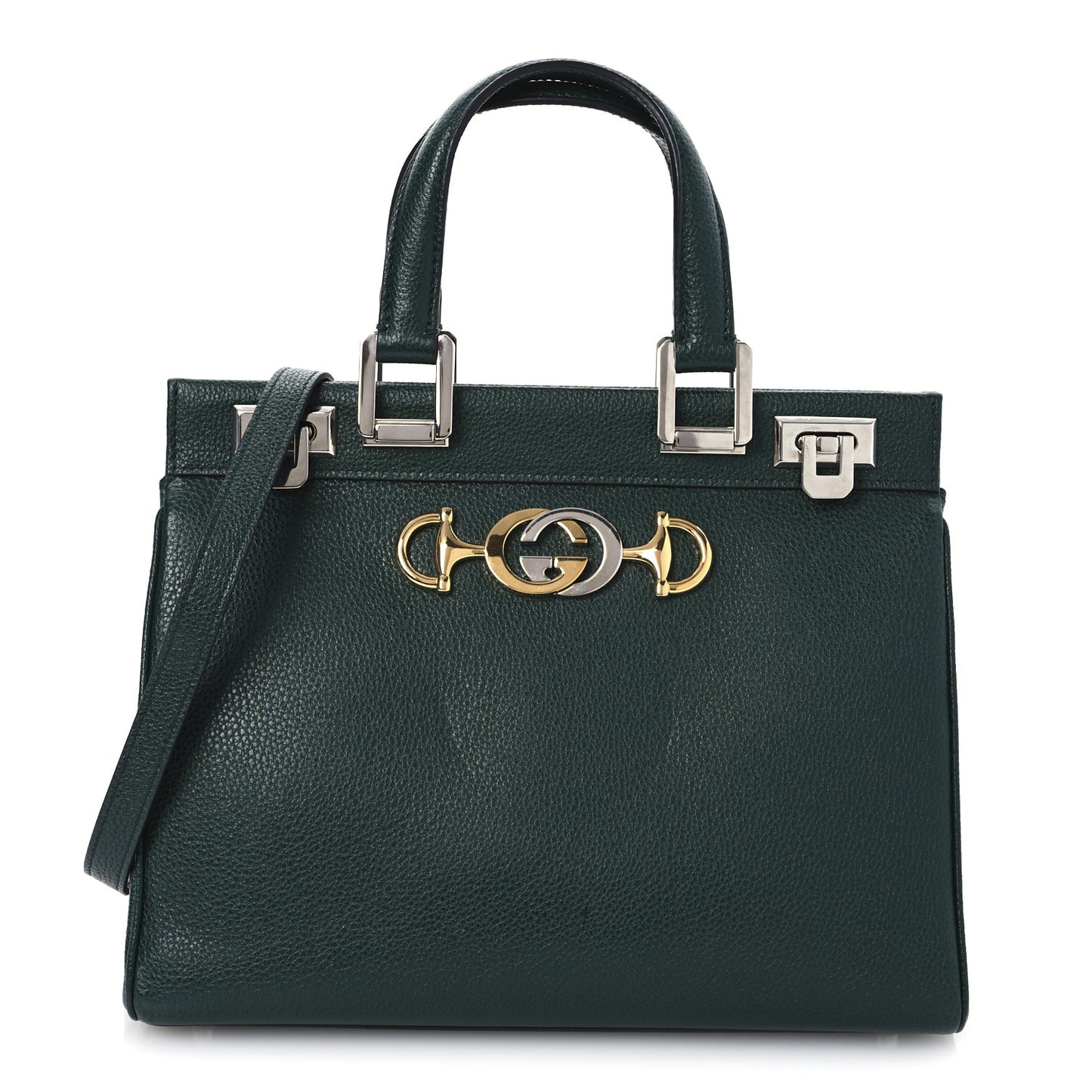 Grainy Calfskin Small Zumi Top Handle Bag Vintage Green