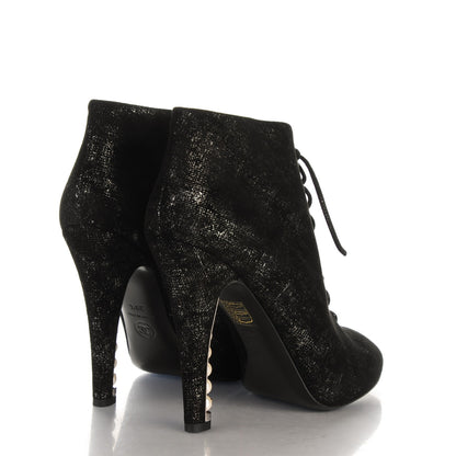 Chanel Iridescent Calfskin Pearl Lace Up Short Boots 39.5 Black 4 of 8