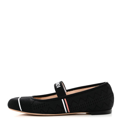Fendi Technical Knit Logo Ballet Flats 36.5 Black White 1 of 8