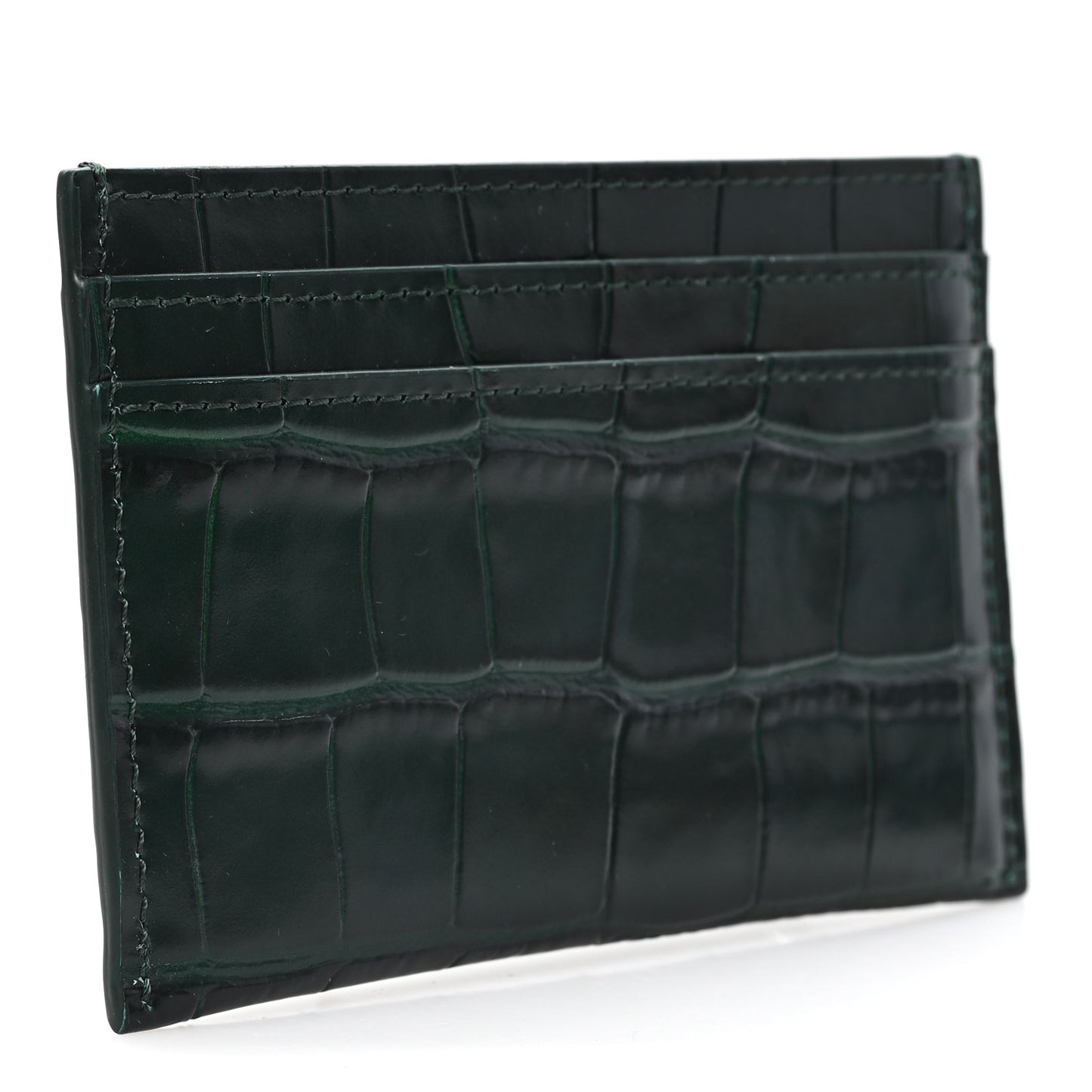 Calfskin Crocodile Embossed Crococo Card Holder Emerald
