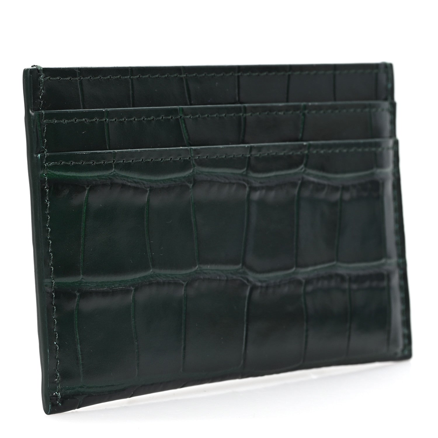 Chanel Calfskin Crocodile Embossed Crococo Card Holder Emerald 3 of 7