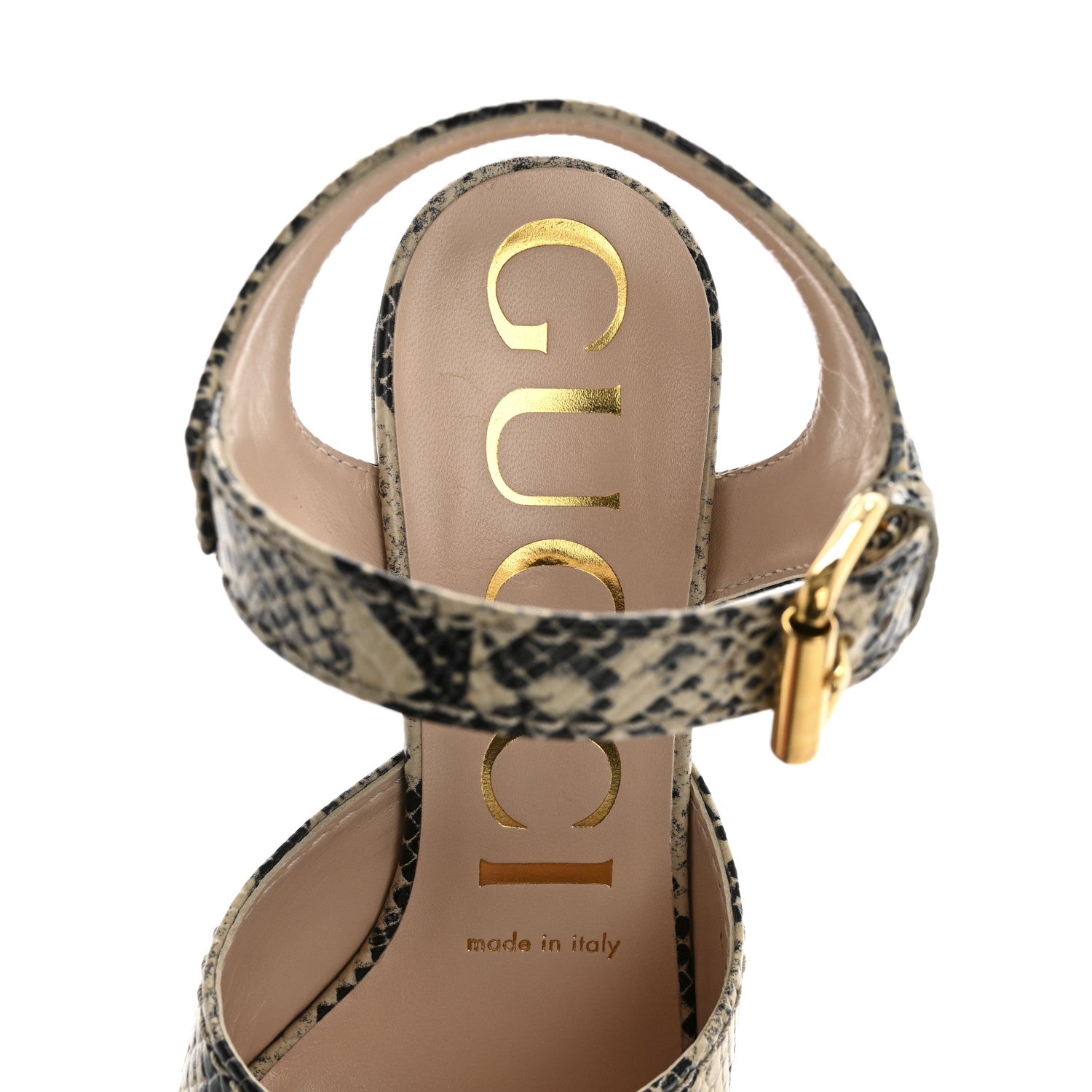 Gucci Calfskin Snakeskin Print Horsebit 40/135mm Platform Sandals 35.5 Beige Avana 7 of 10