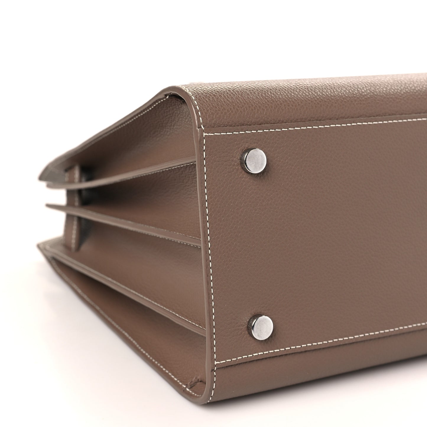Grained Calfskin Topstitch Small Classic Sac De Jour Taupe