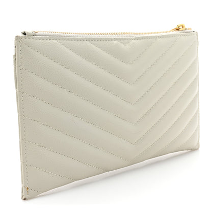 Saint Laurent Grain De Poudre Matelasse Chevron Monogram Bill Pouch Blanc Vintage 3 of 12