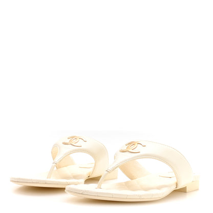 Chanel Lambskin Quilted Padded Thong Sandals 39.5 White 4 of 9