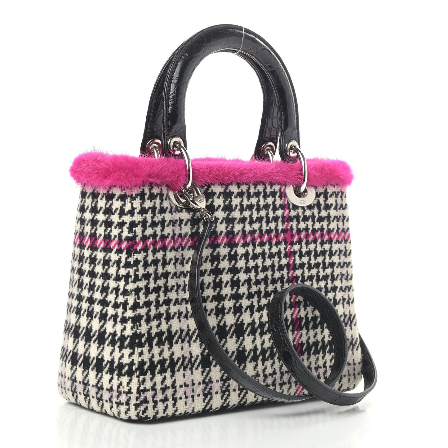 Tweed Crocodile Mink Plaid Medium Lady Dior Black Pink White